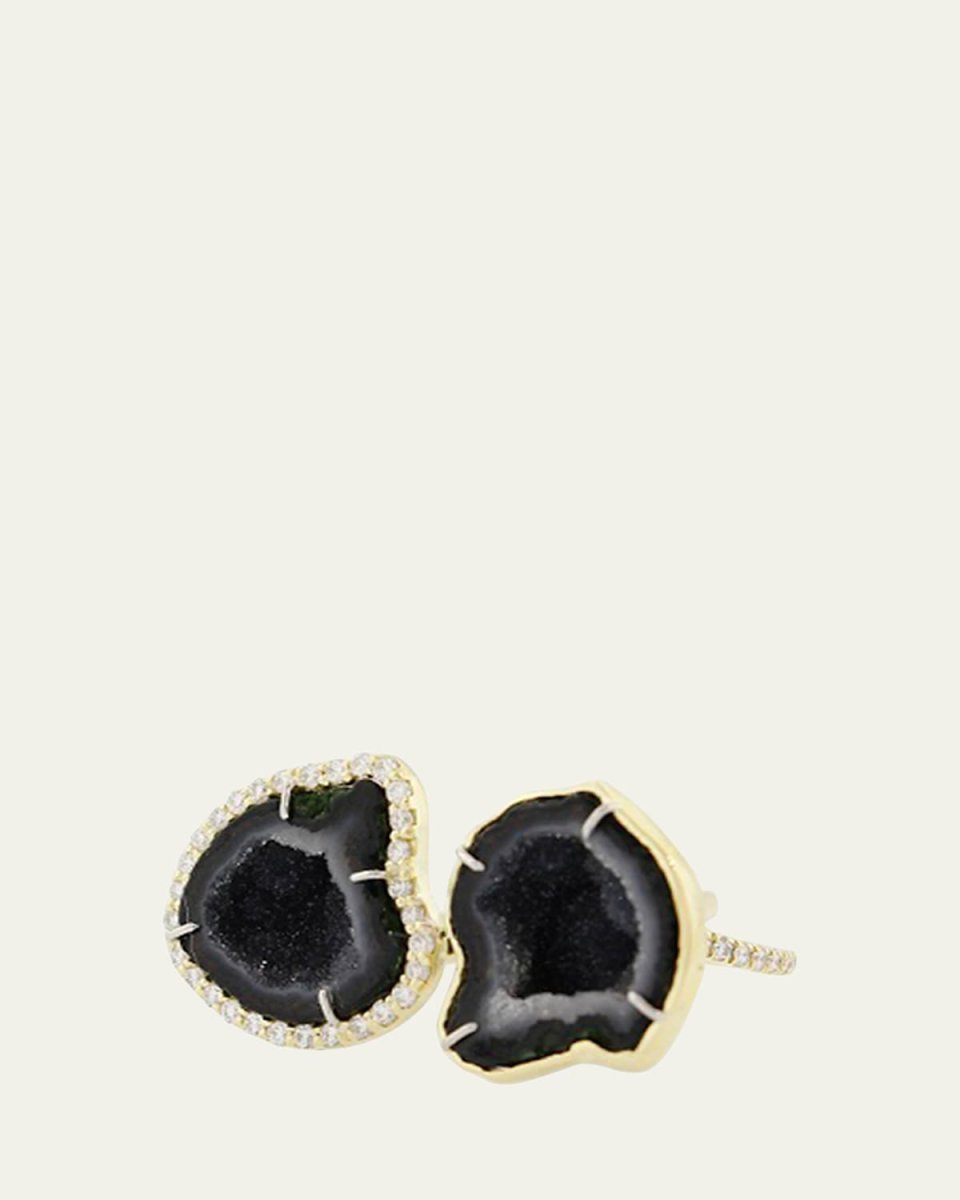 Dark Double Geode Ring with Diamonds in 18K Gold, Size 7.25
